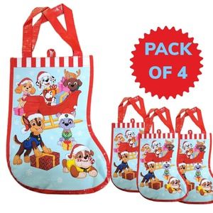 Set Of 4 Christmas Stocking Shaped Party Tote Bag - Nickelodeon Paw Patrol New
